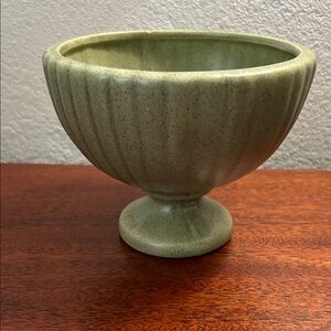 Vintage Haeger Sage Green Ribbed Ceramic Pedestal Planter